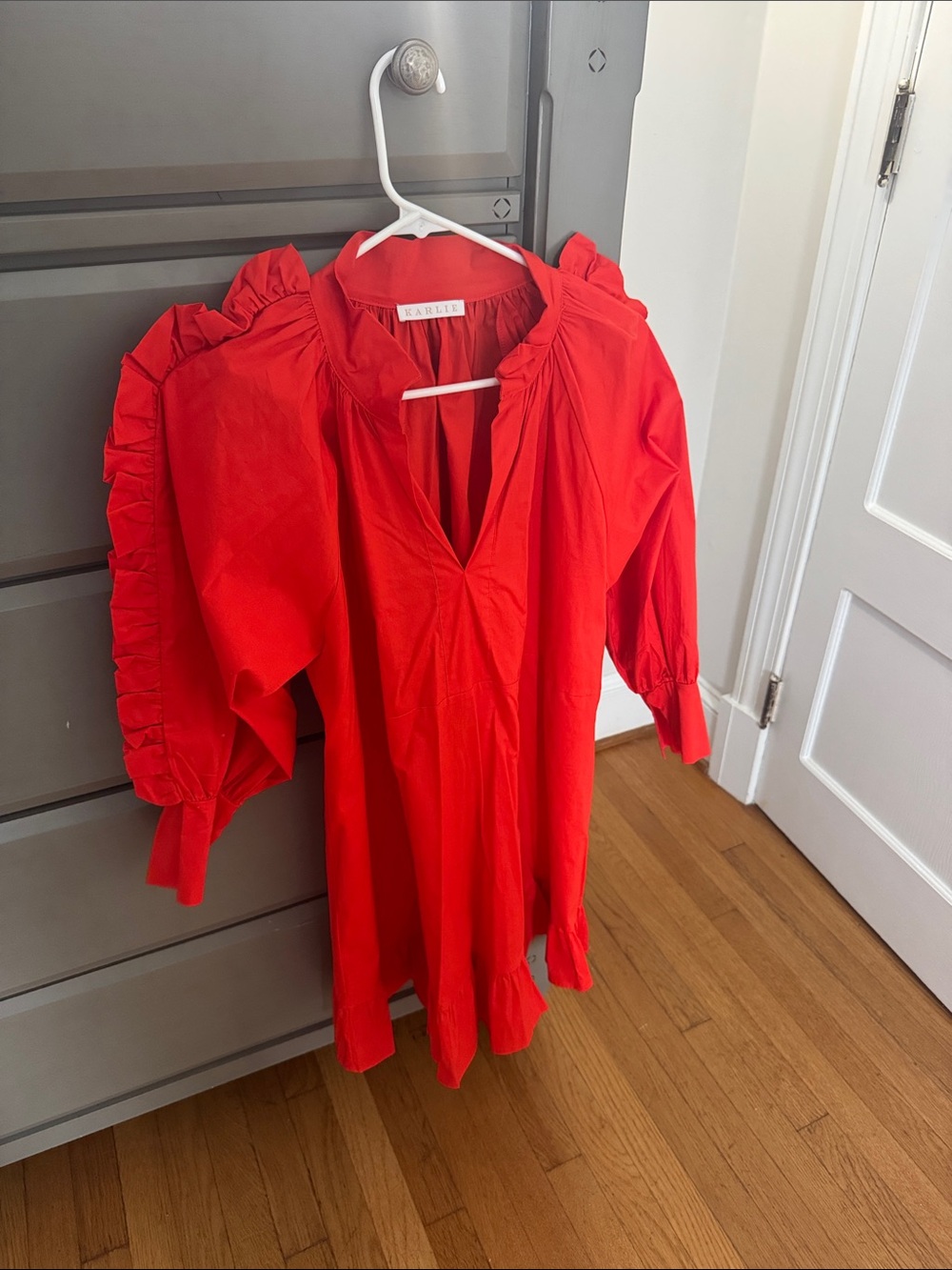Red Ruffle Sleeve Women’s Dresd by Karlie